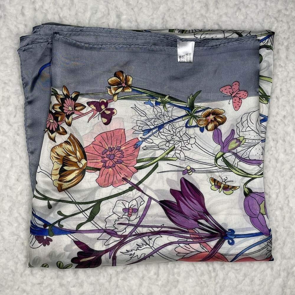 Silk Blend Womens L Scarf 35"x70" Floral Flower Garden Mom Grandma Gift Idea EUC